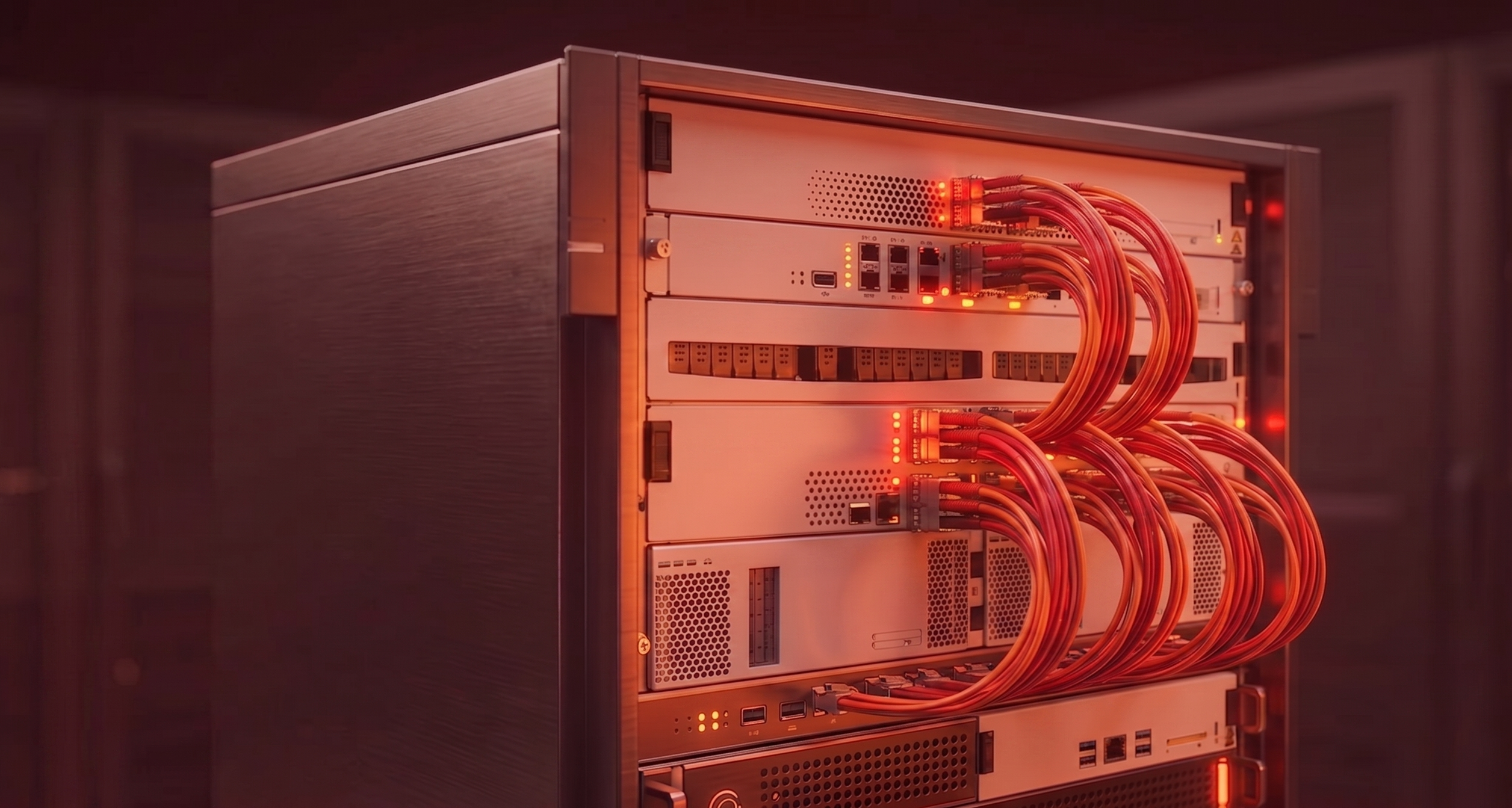 Optical networking rack, cabled and in service